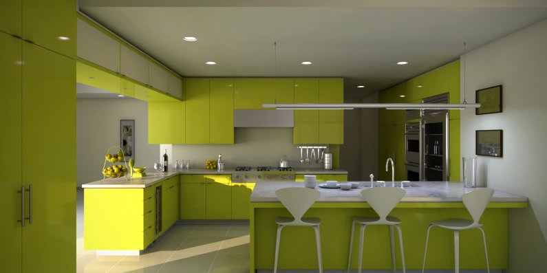 Светло-зеленая кухня