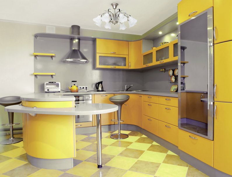 Фото интерьера желтой кухни
